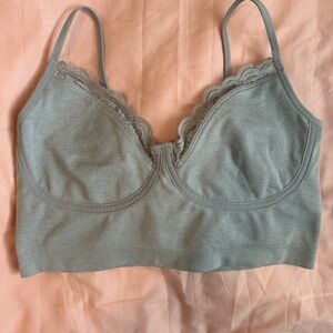 AERIE Ribbed Lace-Trim Wireless Bralette - Gray